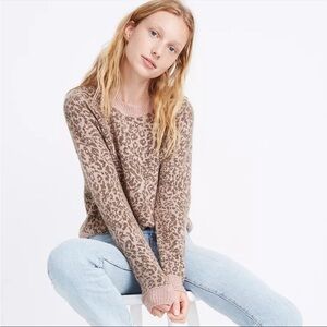 Madewell Merino Wool Blend “Shrunken” Crew Neck Sweater in Animal Print Sz S